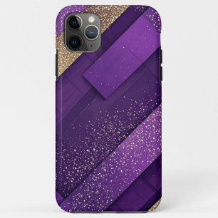 Capa Para iPhone 11 Pro Max Glitter Geométrico Roxo e Dourado Abstrato