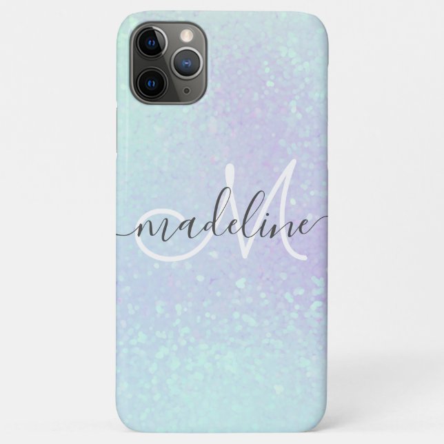 Capa Para iPhone 11 Pro Max Glitter Holográfico De Pastel Iridescente Monogram (Verso)