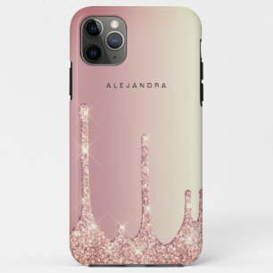 Capa Para iPhone 11 Pro Max Glitter na moda de cobre, rosa de cobre, gotas de