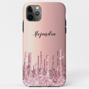 Capa Para iPhone 11 Pro Max Glitter na moda de cobre, rosa de cobre, gotas de 