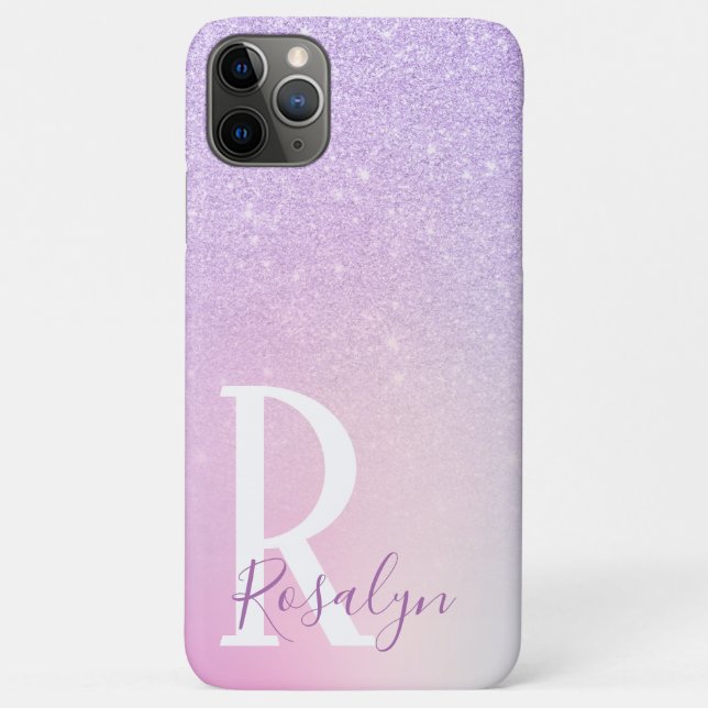 Capa Para iPhone 11 Pro Max Glitter roxo elegante de na moda com cinta (Verso)