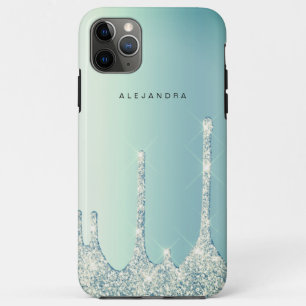 Capa Para iPhone 11 Pro Max Glitter verde-na moda de menta elegante gotas