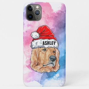 Capa Para iPhone 11 Pro Max Golden retriever com chapéu de Natal Cachorro de F