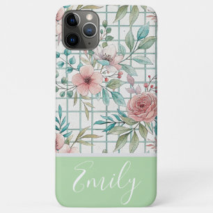 Capa Para iPhone 11 Pro Max Grade Floral de Vintage de Nome Personalizado