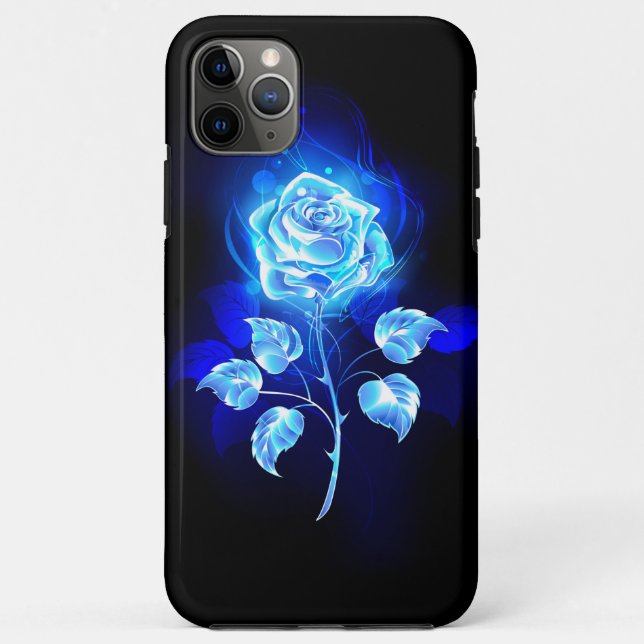 Capa Para iPhone 11 Pro Max Gravação de Rosa Azul (Verso)