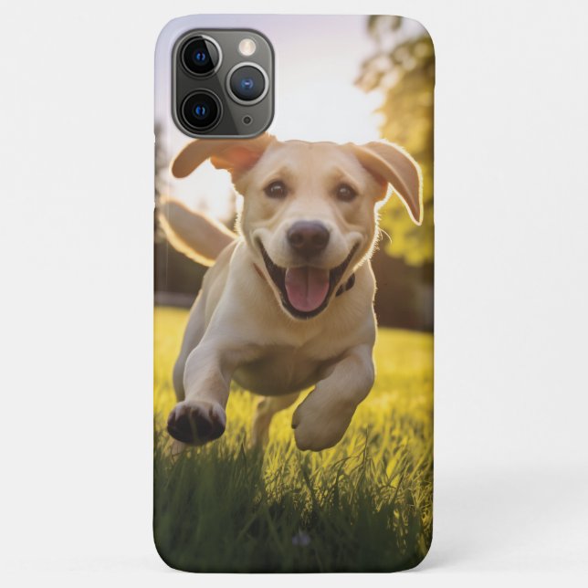 Capa Para iPhone 11 Pro Max Happy Labrador Puppy em execução (Verso)