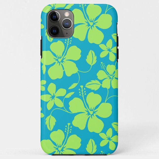 CAPA PARA iPhone 11 PRO MAX HAWAIIANO HULA (HIBISCUS) TEAL LIME (Verso)