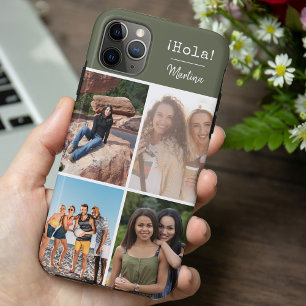Capa Para iPhone 11 Pro Max ¡Hola! 4 Colagem de Fotos Personalizadas Verde