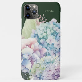 Capa Para iPhone 11 Pro Max Hydrangea Aquarela Verde Personalizado