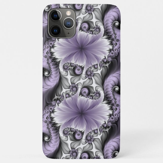 Capa Para iPhone 11 Pro Max Ilusão Lilás Arte Floral Abstrata Fantasia Fractal (Verso)