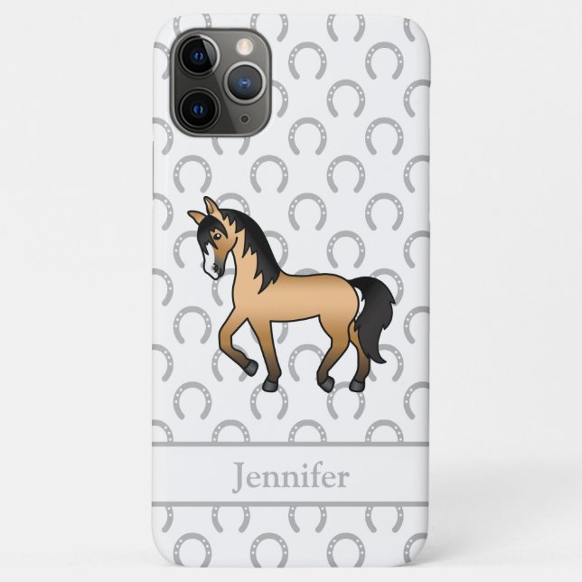 Capa Para iPhone 11 Pro Max Ilustração de desenho animado fofo de cavalo trota (Verso)