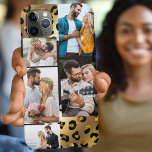 Capa Para iPhone 11 Pro Max Impressão Animal Colagem de Fotografias Preta-Leop<br><div class="desc">Glam capas de iphone para personalizar com 5 de suas fotos favoritas. A design apresenta uma montagem de imagem definida em um fundo de impressão animal com manchas de guepardo em preto e ouro. O modelo de foto é configurado para criar uma colagem de fotos, exibindo suas fotos em formatos...</div>
