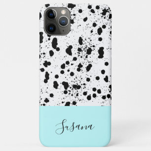Capa Para iPhone 11 Pro Max Impressão Dalmático com Nome Personalizado Azul de