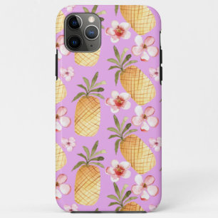 Capa Para iPhone 11 Pro Max Impressão tropical de abacaxi retrô sobre fundo li