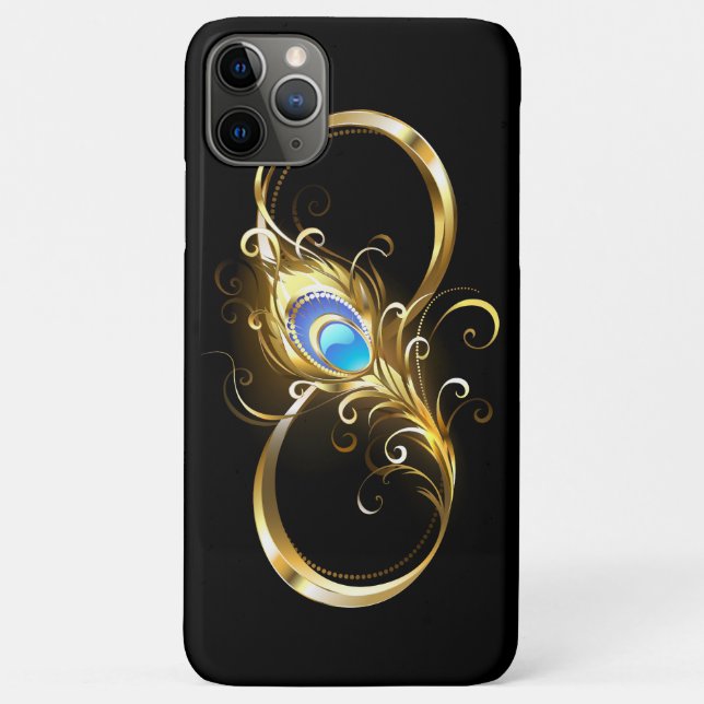 Capa Para iPhone 11 Pro Max Infinidade com a pena Pavão de Ouro (Verso)