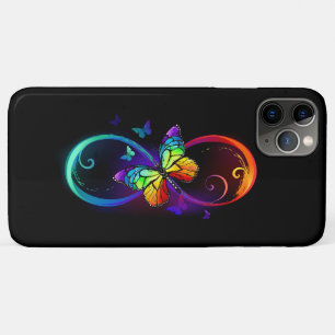 Capa Para iPhone 11 Pro Max Infinidade vibrante com borboleta arco-íris a pret