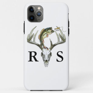 Capa Para iPhone 11 Pro Max Iniciais de Monograma Rustic Deer Antlers