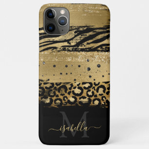Capa Para iPhone 11 Pro Max Iniciais Monogramadas Preto Dourado Estampa Animal