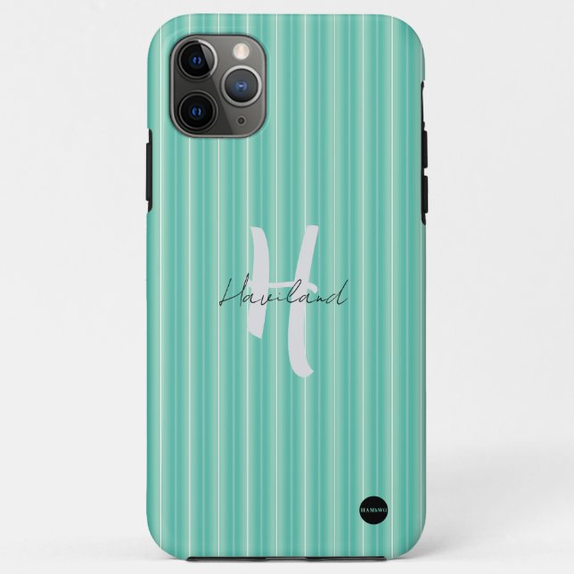 Capa Para iPhone 11 Pro Max iPhone / iPad case Aqua Green Stripe (Verso)