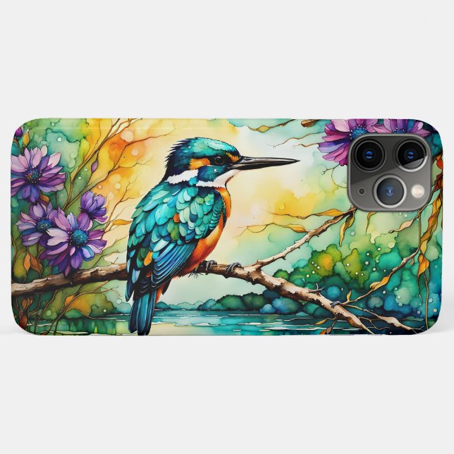 Capa Para iPhone 11 Pro Max Kingfisher perraçado sobre a água Flores selvagens (Verso (horizontal))
