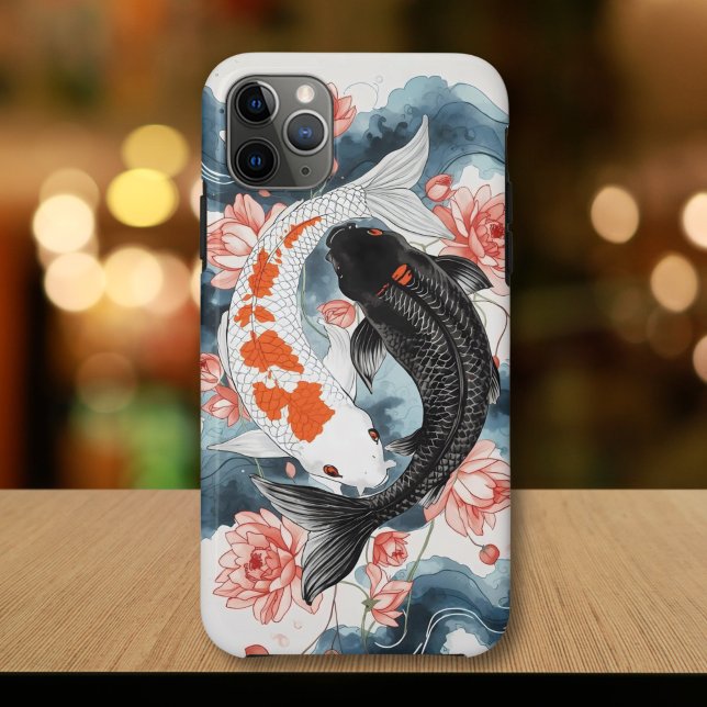 Capa Para iPhone 11 Pro Max Koi Fish Yin Yang Lotus Art (Criador carregado)