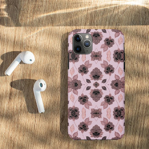 Capa Para iPhone 11 Pro Max Lace preto e rosa elegante em estilo de colheita,