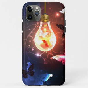 Capa Para iPhone 11 Pro Max Lâmpada Brilhante com Borboletas Noturnas