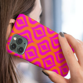 Capa Para iPhone 11 Pro Max Laranja Ousado Padrão Artístico Ikat Ogee de Verão