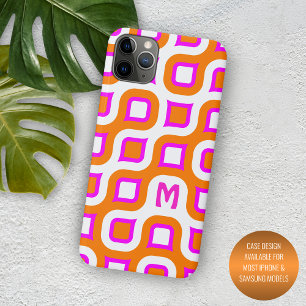 Capa Para iPhone 11 Pro Max Laranja Rosa Quente Branco Padrão Artístico de Mea