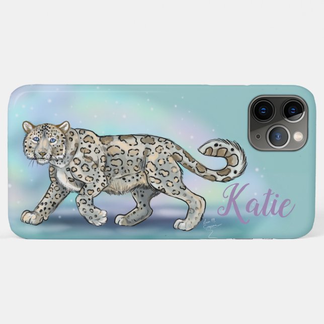 Capa Para iPhone 11 Pro Max Leopardo de Neve~Personalizado (Verso (horizontal))