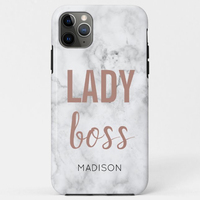 Capa Para iPhone 11 Pro Max Letras douradas Monograma Rosa | Mármore Lady chef (Verso)
