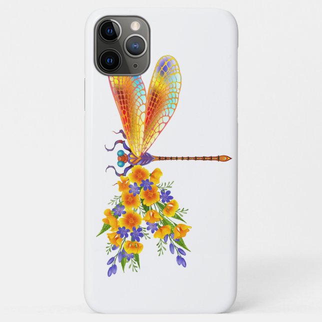 Capa Para iPhone 11 Pro Max Libélula Flor Amarela (Verso)
