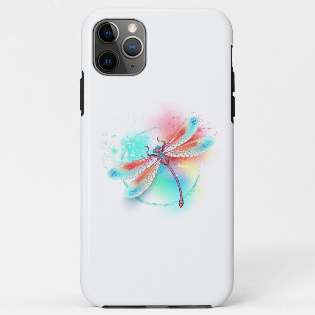 Capa Para iPhone 11 Pro Max libélula vermelha sobre fundo de aquarela (Verso)