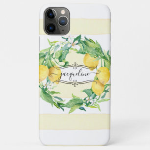 Capa Para iPhone 11 Pro Max Limão Citrus Watercolor, Faixa Floral Ampla