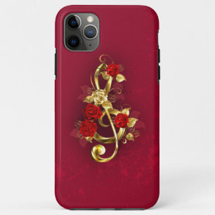 Capa Para iPhone 11 Pro Max Limpeza de ouro com Flores Rosa