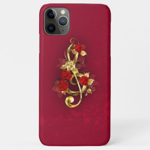 Capa Para iPhone 11 Pro Max Limpeza de ouro com Flores Rosa