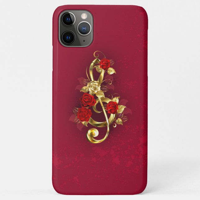 Capa Para iPhone 11 Pro Max Limpeza de ouro com Flores Rosa (Verso)