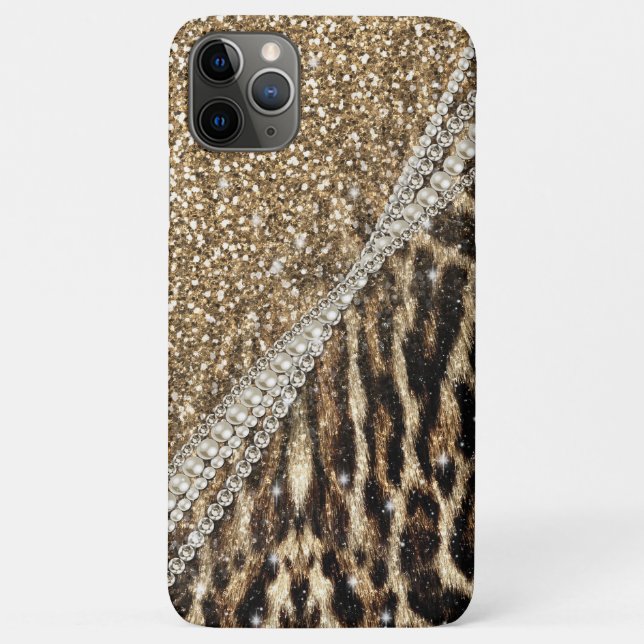 Capa Para iPhone 11 Pro Max Linda garota chic Leopard Imprime Dourada brilho (Verso)