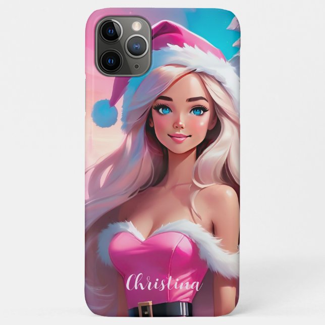 Capa Para iPhone 11 Pro Max Linda garota de Natal rosa 01 (Verso)