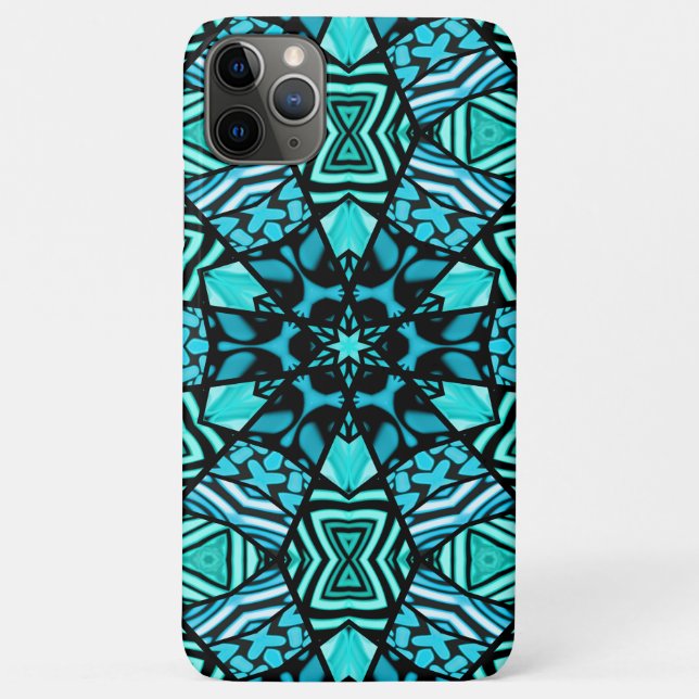 Capa Para iPhone 11 Pro Max Linda Teal Aqua Turquoise Arte Étnica (Verso)