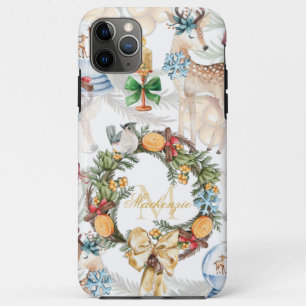 Capa Para iPhone 11 Pro Max Linda Watercolor Deer Christmas Family Name