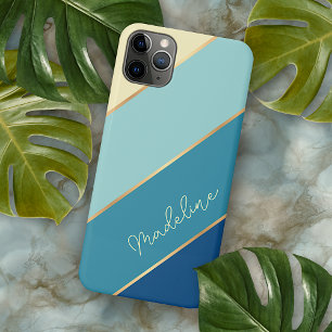 Capa Para iPhone 11 Pro Max Linhas de Arte Verde Azul-Amarelo Personalizadas