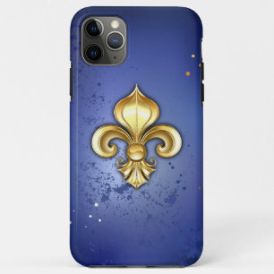 Capa Para iPhone 11 Pro Max Lís Floral Dourada em Azul