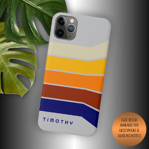 Capa Para iPhone 11 Pro Max Listras Azuis Vermelhas Laranjas Brancas em Cinza
