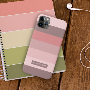 Capa Para iPhone 11 Pro Max Listras de arte rosa bege lavanda personalizado