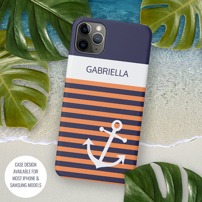 Capa Para iPhone 11 Pro Max Listras Laranja Ensolarado Azul Marinho Branco Per (Criador carregado)