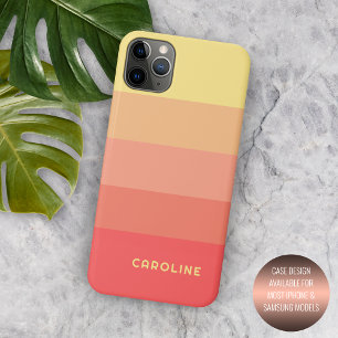 Capa Para iPhone 11 Pro Max Listras Laranja Melão Amarelo Rosa Coral Personali