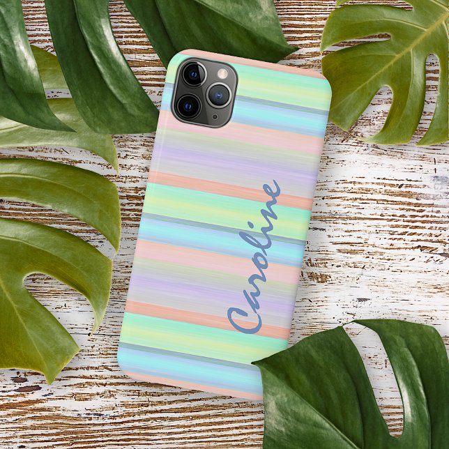 Capa Para iPhone 11 Pro Max Listras Personalizadas Azul Rosa Verde Lima (Criador carregado)