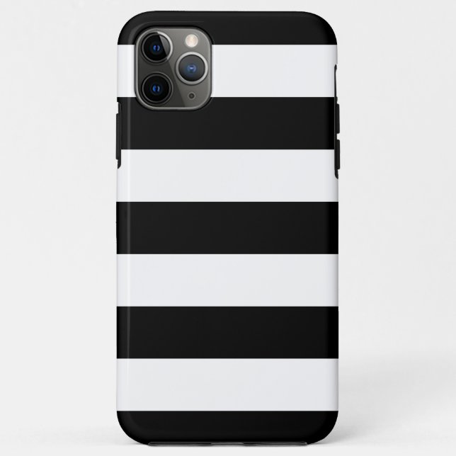 Capa Para iPhone 11 Pro Max Listras preto e branco horizontais (Verso)
