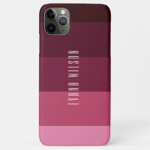 Capa Para iPhone 11 Pro Max Listras Rosa e Marrom ColorBlock Nome Personalizad